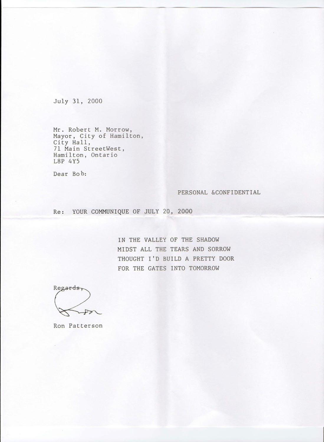 Patterson Mausoleum Letter